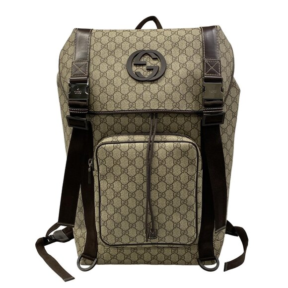 Gucci GG Plus GG Supreme/Interlocking G Backpack 246321 Dark Brown Beige PVC main image 9
